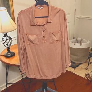 White Birch long sleeved top, Over-sized Small, Dusty Pink, curved hemline